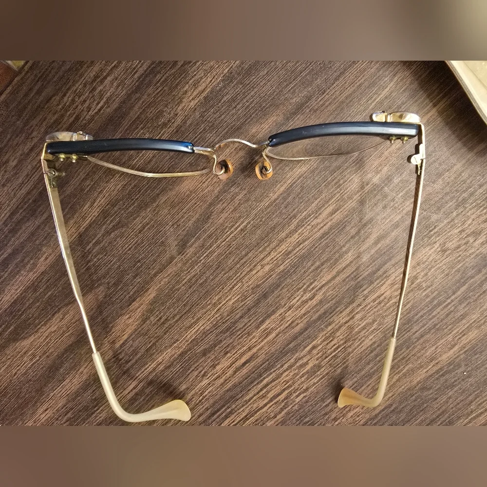 Bausch & Lomb Vintage Cat Eye Gold and Black Eyeglass Frames